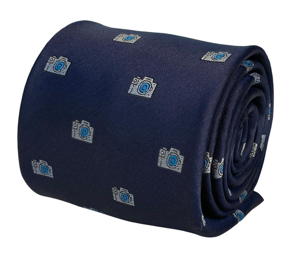 navy mens tie with camera photography quirky design